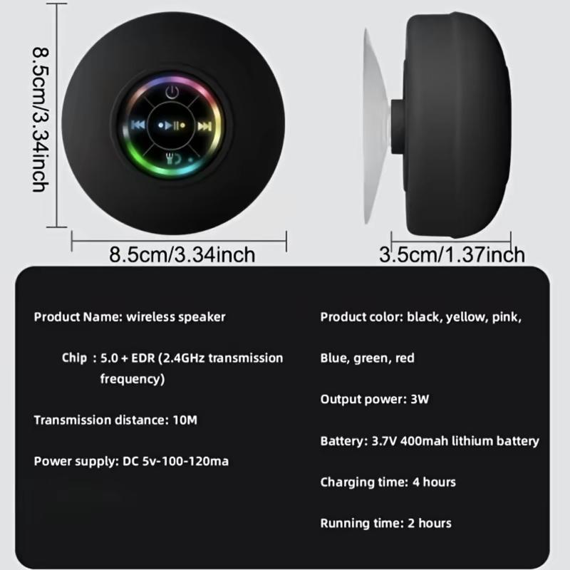 LED Bluetooth Speaker Wireless Waterproof Speaker with RGB Light, Rechargeable Battery for Smartphones and Audio Devices light speaker shower speaker