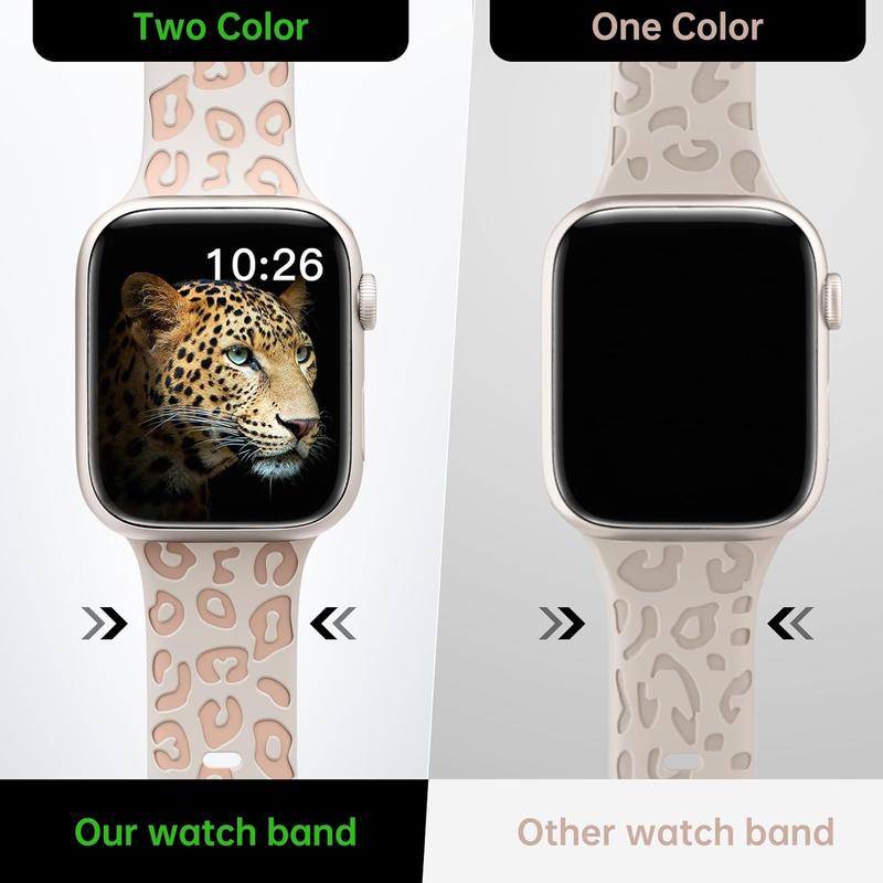 Fast Shipping-3 Pack Engraved Leopard Bands Compatible with Apple Watch Band 40mm 41mm 38mm 45mm 44mm 42mm 49mm for Women Men,Cheetah Cute Sport Silicone Strap for iWatch Series 9 Ultra Ultra 2 SE 8 7 6 5 4 3 2 1 Accessories Luxury