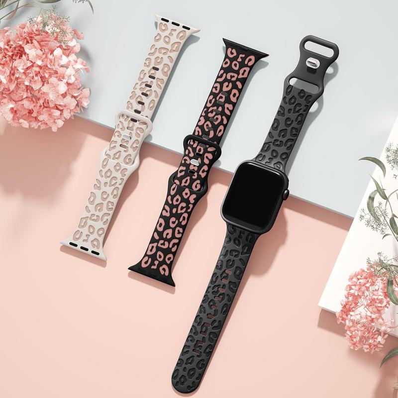 Fast Shipping-3 Pack Engraved Leopard Bands Compatible with Apple Watch Band 40mm 41mm 38mm 45mm 44mm 42mm 49mm for Women Men,Cheetah Cute Sport Silicone Strap for iWatch Series 9 Ultra Ultra 2 SE 8 7 6 5 4 3 2 1 Accessories Luxury