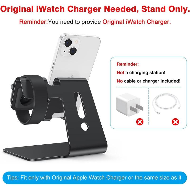 Desktop Stand Holder for Apple Watch - 2 in 1 Universal Design for iPhone 16 15 14 13 12 and Apple Watch Series 9 8 SE2 7 6 SE 5 4 3 2 (Compatible with 38 40 41 42 44 45mm) - Black