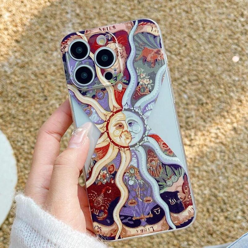 Sun Chart Pattern Phone Case, Decorative Phone Protector Cases, Phone Accessories Compatible With iPhone XR XS Max 11 12 13 14 15 Pro Max Cases Series, Phones Case