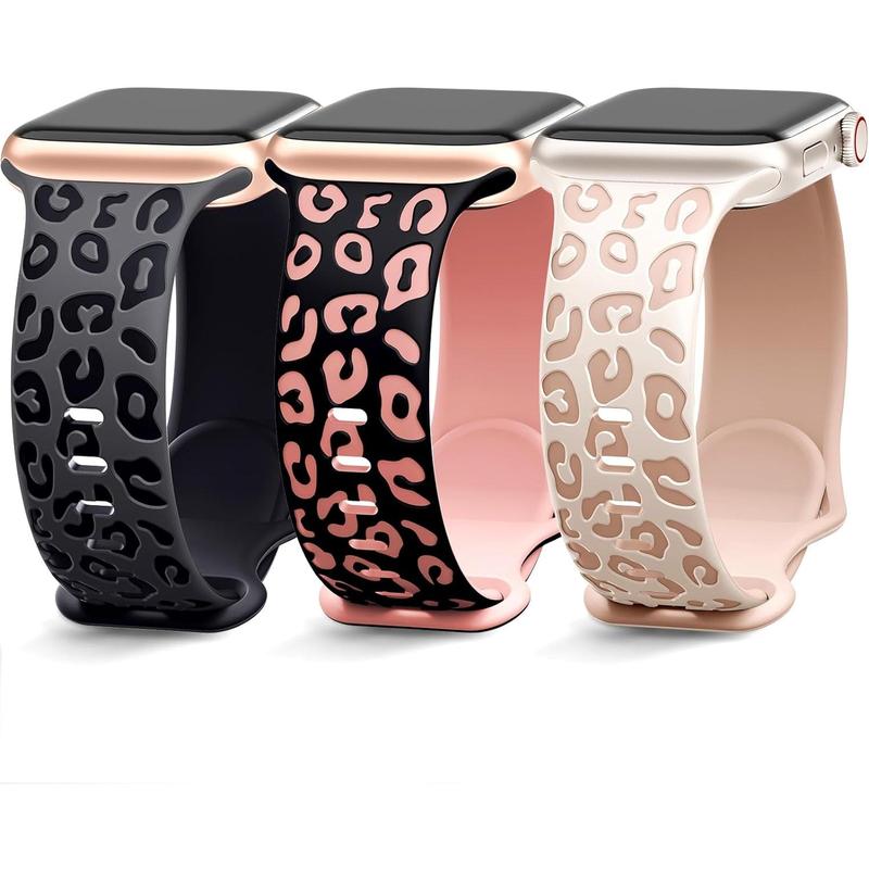 Fast Shipping-3 Pack Engraved Leopard Bands Compatible with Apple Watch Band 40mm 41mm 38mm 45mm 44mm 42mm 49mm for Women Men,Cheetah Cute Sport Silicone Strap for iWatch Series 9 Ultra Ultra 2 SE 8 7 6 5 4 3 2 1 Accessories Luxury