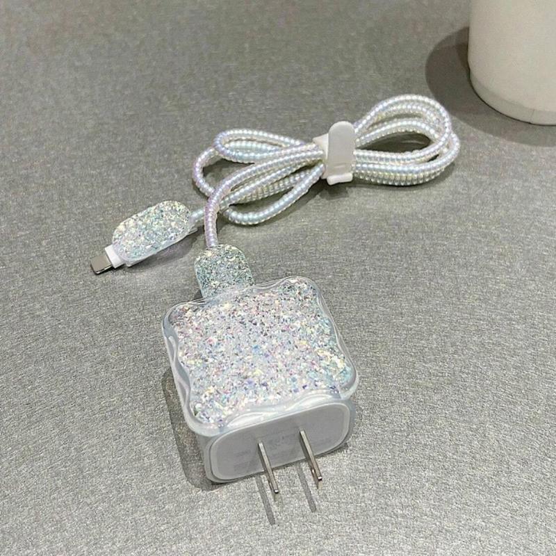 Glitter Sequin Decor Charger Protective Case, Anti-fouling & Anti-breakage Charger Protective Case, Phone Accessories for iPhone 18W 20W Charger