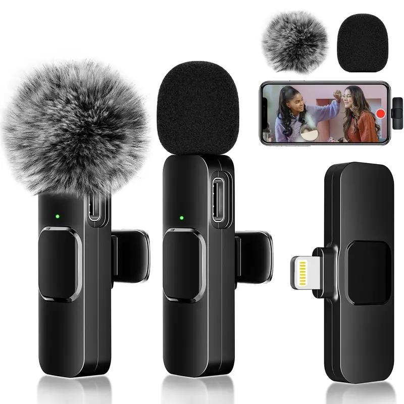 2 pieces Wireless Lavalier Microphone for iPhone, iPad, Android - Bluetooth Lapel Phone Mic for Video Recording - Mini Clip on Microphones for Tiktok Podcast Interview