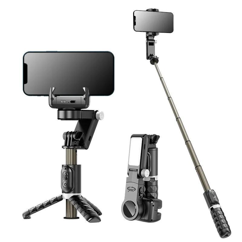 360 Rotation Phone Gimbal Stabilizer with Fill Light, Batteries Operated Phone Selfie Stick Stabilizer with Tripod, Handheld Phone Gimbal for Smartphone Photography, Mobile Phone Accessories, Stocking Fillers Gift