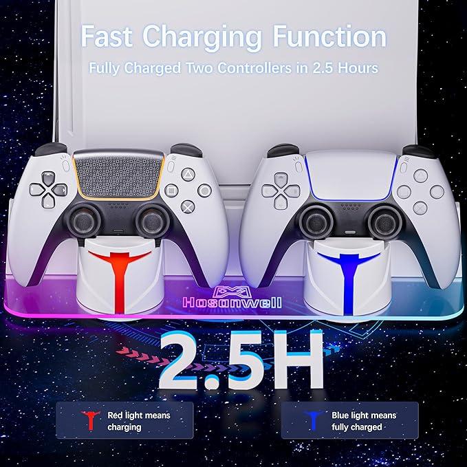 PS5 Wall Mount with Charging Station,Compatible PS5 and Slim Disc&Digital Version,Dual use Charging Station with Multi-Mo RGB Light,gaming Accessories ps5 Stand Smartphone gamepad controller wireless dock PlayStation5 headset retro game console holder