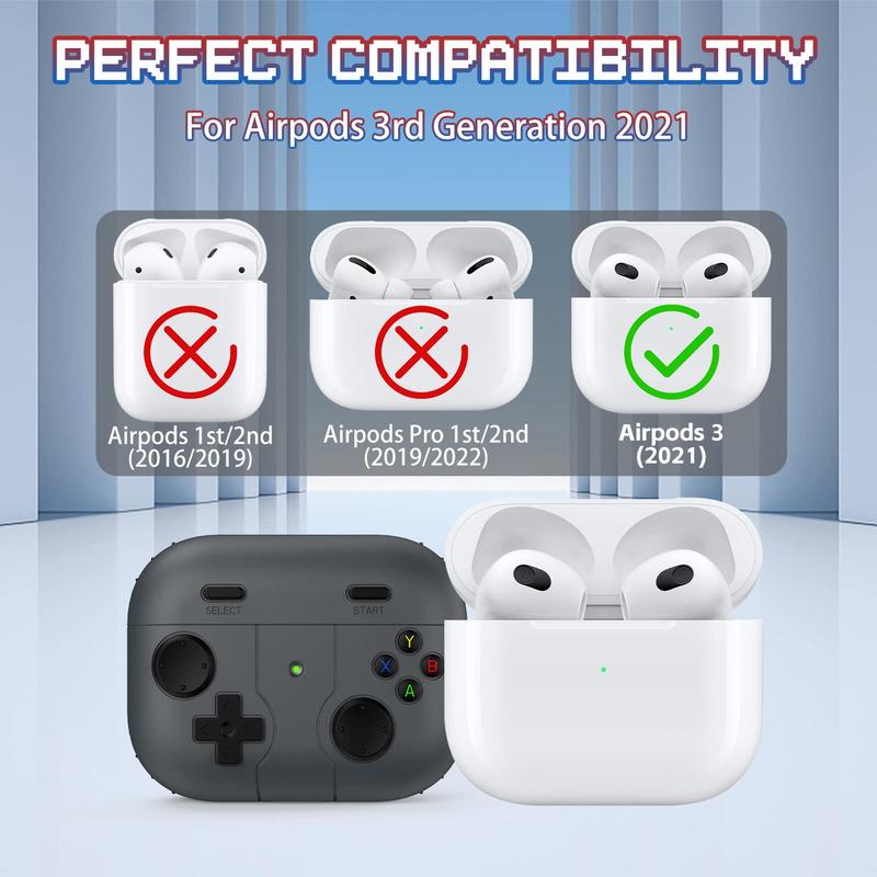 Gamepad Design AirPods 3 Case Cover with Keychain, Soft Silicone Protection for AirPods 3rd Gen (2021) - Portable & Chargeable