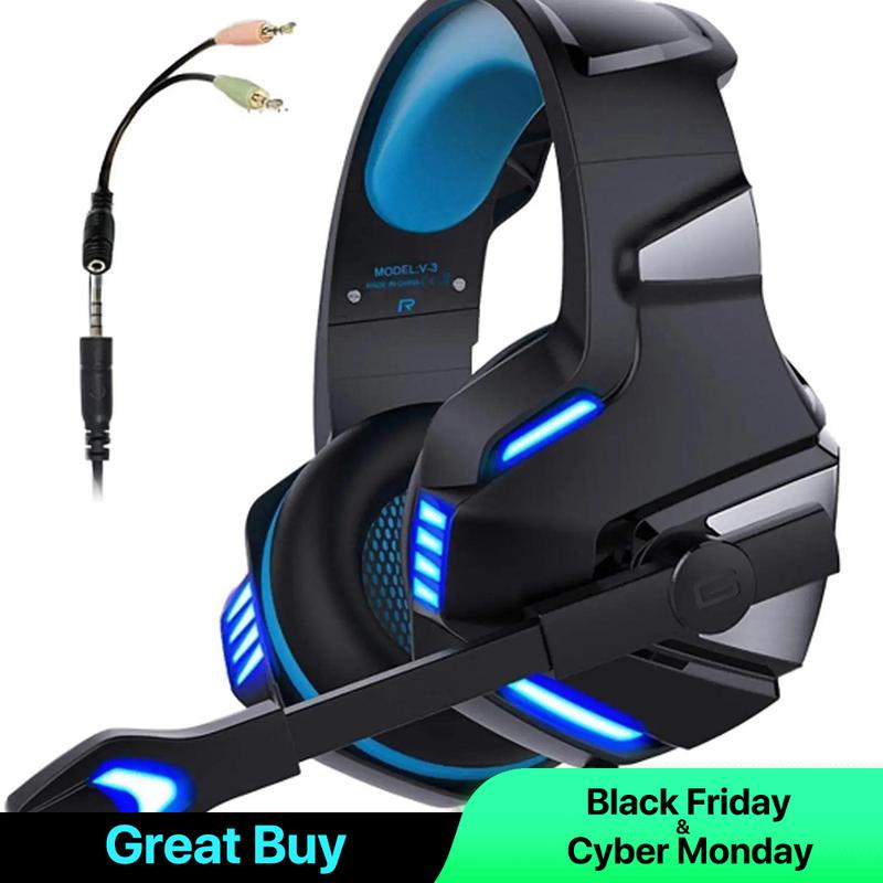 Earbud Gaming Headset for Xbox One, PS4, PC, Over Ear Gaming Headphones with Noise Cancelling Mic LED Light, Audio Game Plug Usb Wearable Electronic Audio Game