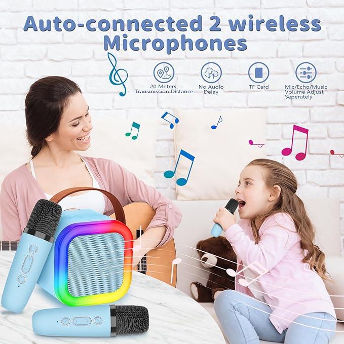 Karaoke Machine with 2pcs Wireless Microphone for Girls, Mini Karaoke Kit Toys Party Favor Portable Bluetooth Speaker Christmas Toys Birthday Gifts