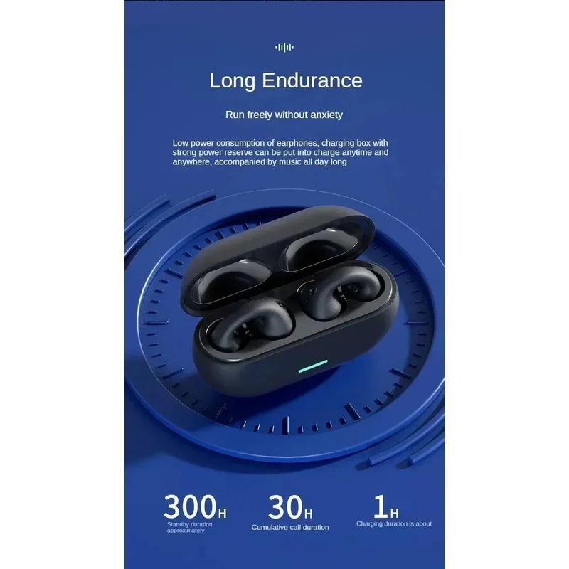 Bluetooth Headset 5.3 Wireless Bone Conduction Headphones Clip Ear Music Noise Canceling HD Call Sports Gaming Earphone