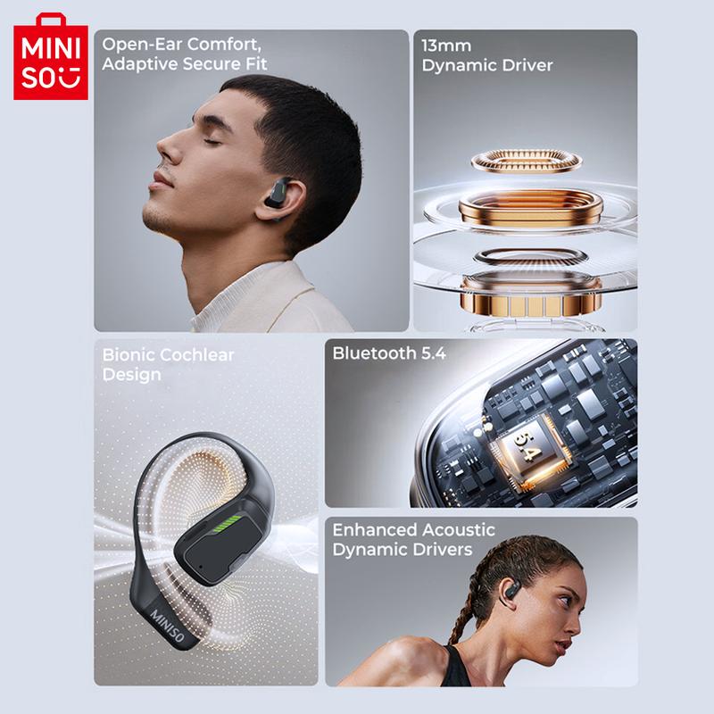 MINISO M98 Full-Color Display Touch Screen OWS Earphones Open Wireless Bluetooth 5.4 Earbuds Low latency Gaming Headsets 35 hours of ultra-long battery life Immersive HIFI Sound Quality Sports Wireless Headphones Sensitive Touch Built-in microphone