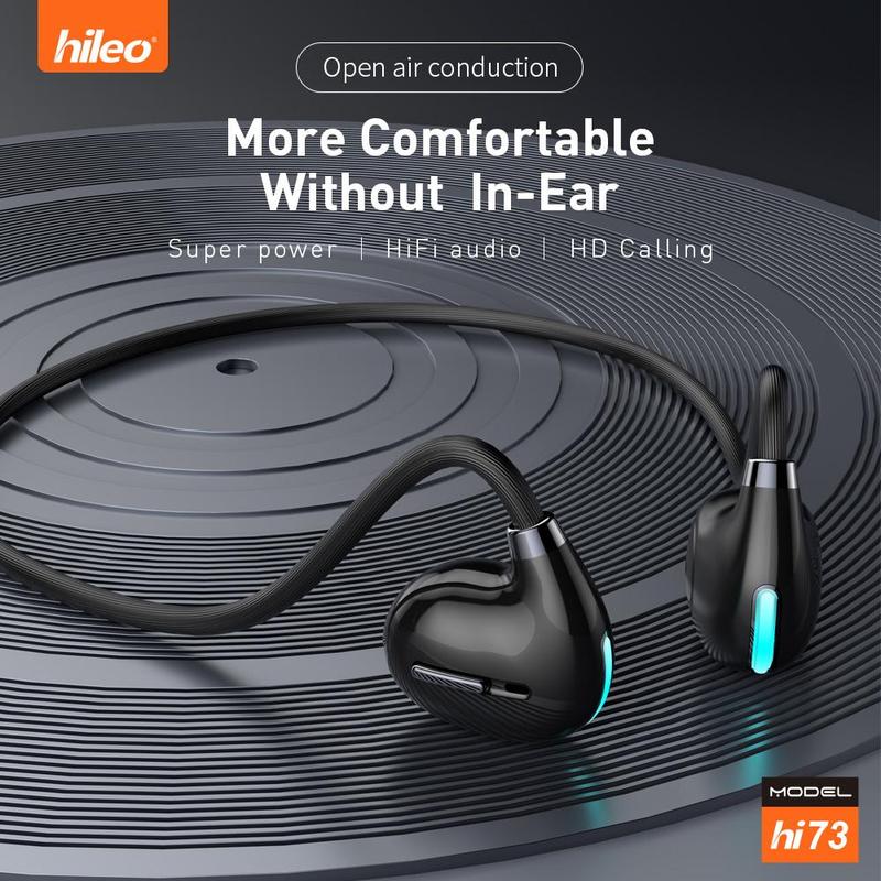 Hileo Wireless Earphone, Open Ear Design Headphone with Noise Cancelling Mic, IPX4 Waterproof Sports Earbuds for Gaming & Sports, Wireless Headphones