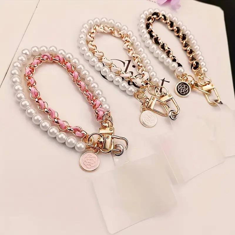 Fashion Faux Pearl Decorated Phone Chain, 3 Counts Anti-lost Phone Lanyard, Phone Strap for Women & Girls, Fashion Phone Accessories