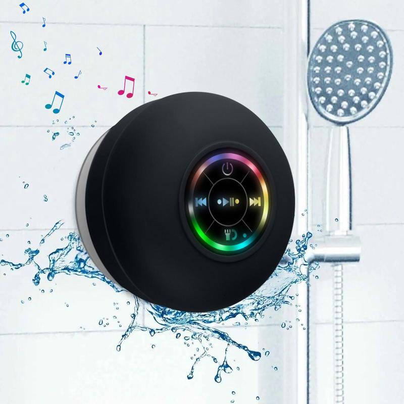 [Free Shipping]Suction Cup Bluetooth Speaker Portable Shower Speakers with LED Light IPX4 Waterproof Bathroom Bluetooth Speaker Gift for Men & Women (Black)