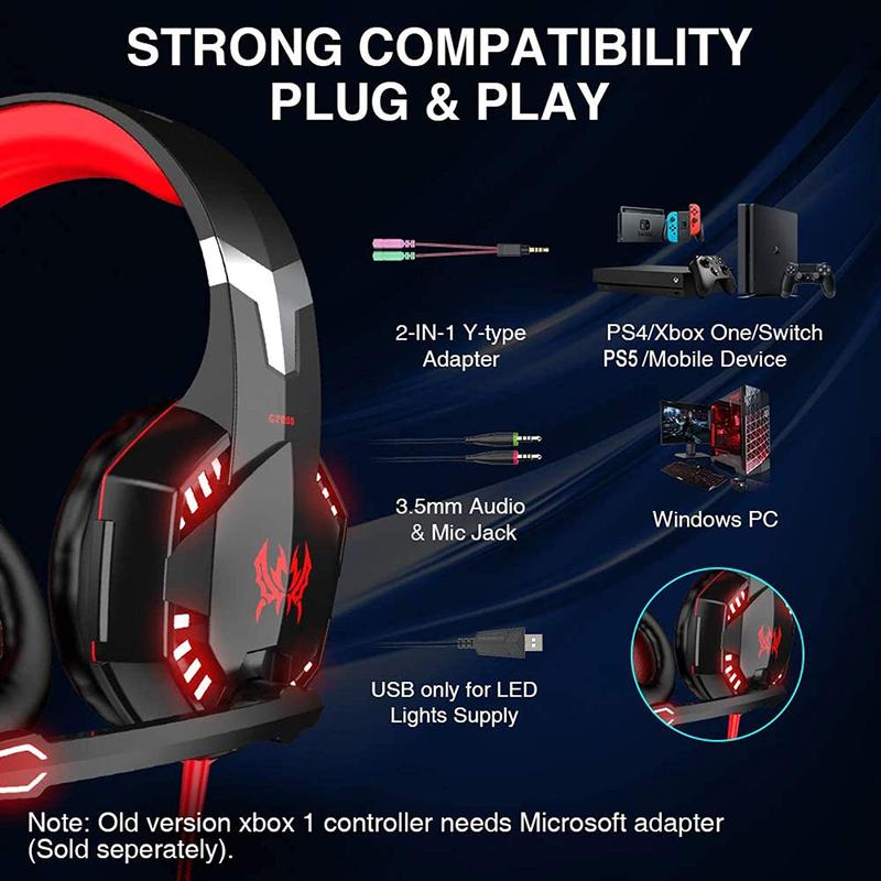 3.5mm Gaming Headset,Mic Headphones Stereo BassSurround,Wired Pro Gaming Headse,for PC, PS4, PS5, Xbox One and Switch Audio Earphones Headphones Electronic