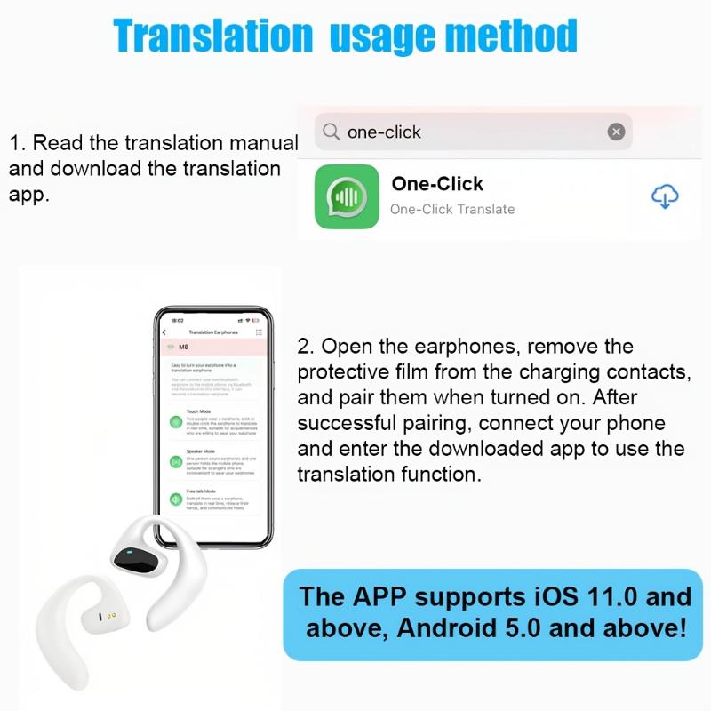 M8 Online Translator Earbuds Language Translation Device Supports 100+ Languages and Accent Translation Wireless Translation Device For APP Fit IOS&Android