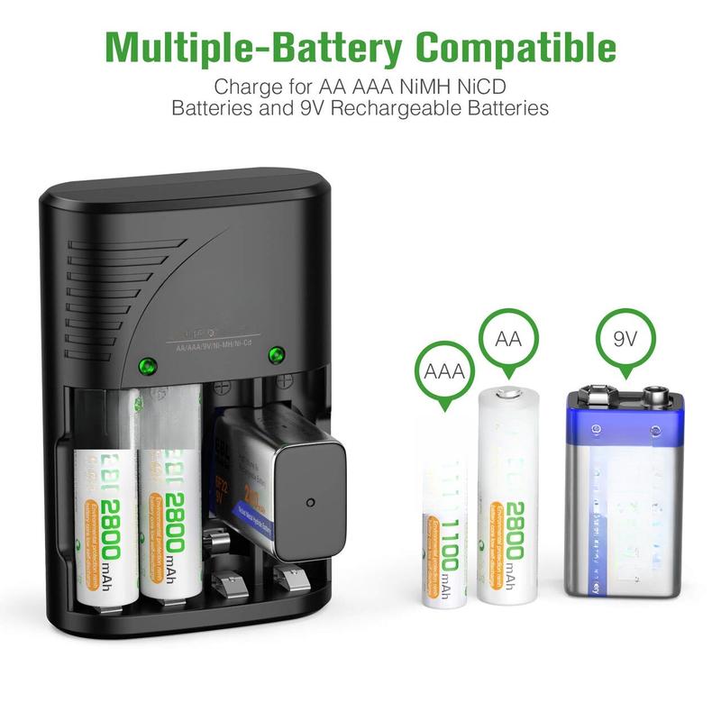 Rechargeable AA Batteries 4 Pack, Precharged Double A Battery 2800mAh and AA AAA Battery Charger with Foldable Wall Plug