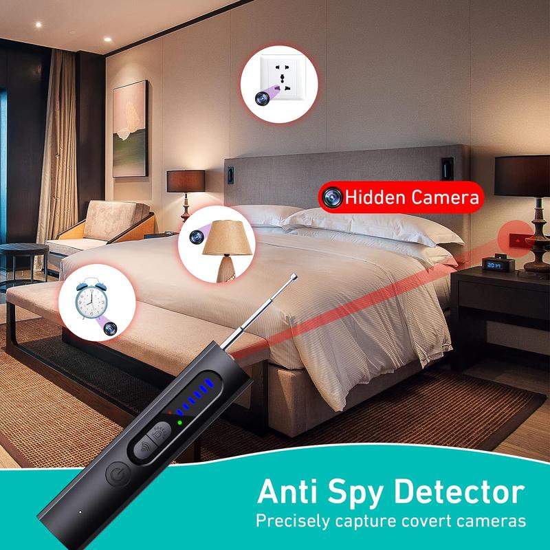 Wireless Camera Hidden Detector, USB Charging Security Cameras, Hidden Camera Detector with Built-in RF & GPS Tracking Detection for Hotel & Airbnb Safety