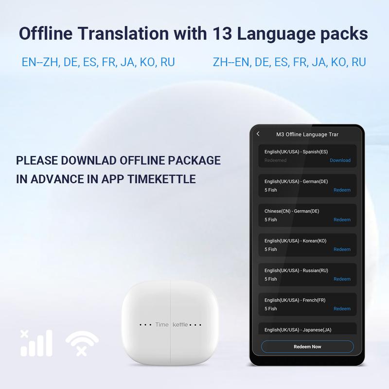 Timekettle M3 Language Translator Earbuds, Instant Two-Way Translator Device with APP for 40 Languages & 93 Accents Online, Offline Translator for Exploring Expat Life Freely, Compatible with iOS & Android Audio Earphones Headphones Charging