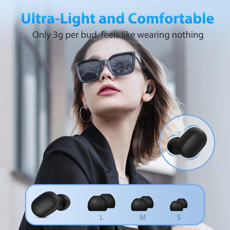 xihama B13C True Wireless Earbud Bluetooth 5.3 Headphones in Ear with Mic Stereo Rich Bass Battery Level Display USB-C Charging EarBuds for Android,IOS