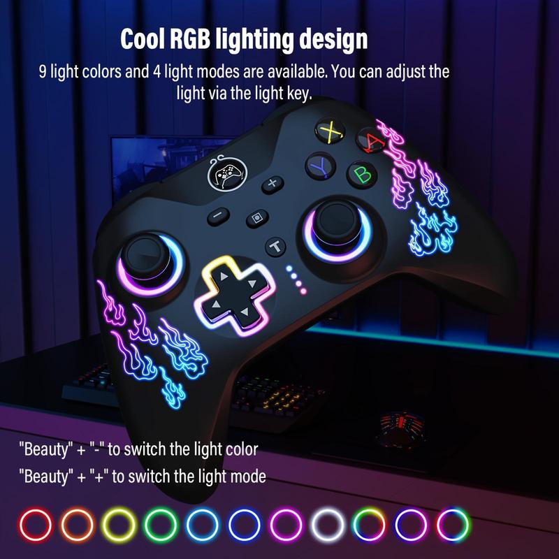 Wireless Controller, 1 Count with RGB LED Programmed Motion-Control Vibration, Hall Plate Machine Wukong Game Controller for Switch Lite OLED, Windows PC, iOS, Android