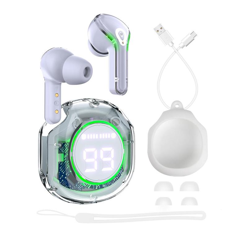 In-ear Transparent Case TWS Wireless Earphone, Touch Control Stereo Sound BT Earphone with Digital Display Charging Case, Low Latency Earbud Headphone for Gaming & Sports, Electronic Audio Headset