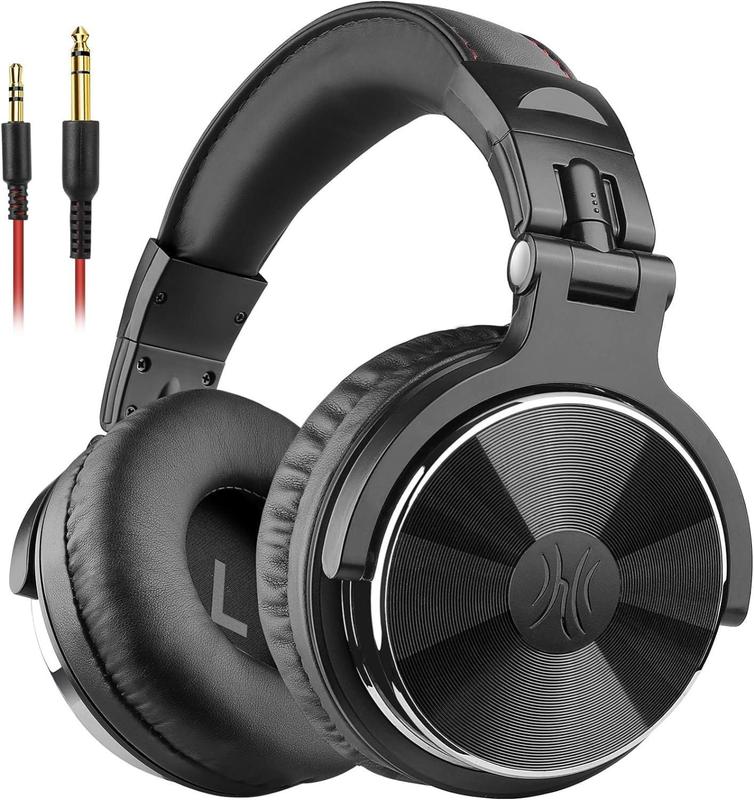 Wired Over Ear Headphones Studio Monitor & Mixing DJ Stereo Headsets with 50mm Neodymium Drivers and 1 4 to 3.5mm Jack for AMP Computer Recording Podcast Keyboard Guitar Laptop - Black