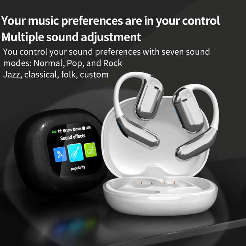 Touchscreen OWS open ear earbuds Bluetooth IPX5 waterproof headset HIFI sound Fullcolor display charging case Light-weight sports Audio Wireless