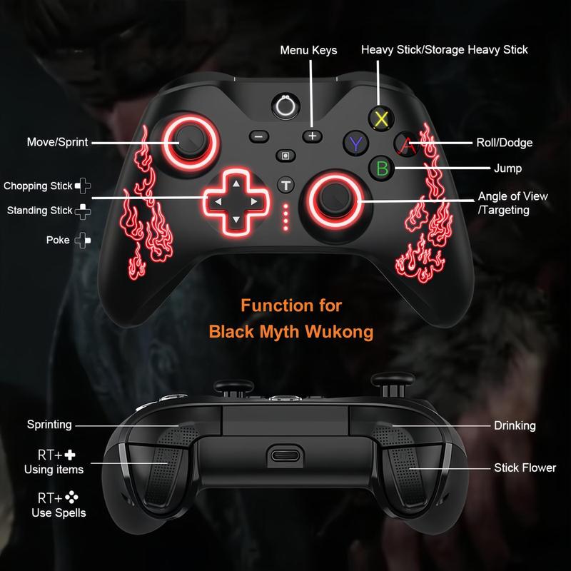 Wireless Controller, 1 Count with RGB LED Programmed Motion-Control Vibration, Hall Plate Machine Wukong Game Controller for Switch Lite OLED, Windows PC, iOS, Android