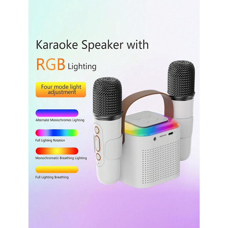 Portable Karaoke Speaker With Four Distinctive RGB Lighting Modes And Two Wireless Microphones With Voice Change, Rechargeable Karaoke Speaker With Dual Microphone Clamps Perfect For Gifts Parties, Support TF Card Headphone Jack USB-C Charging