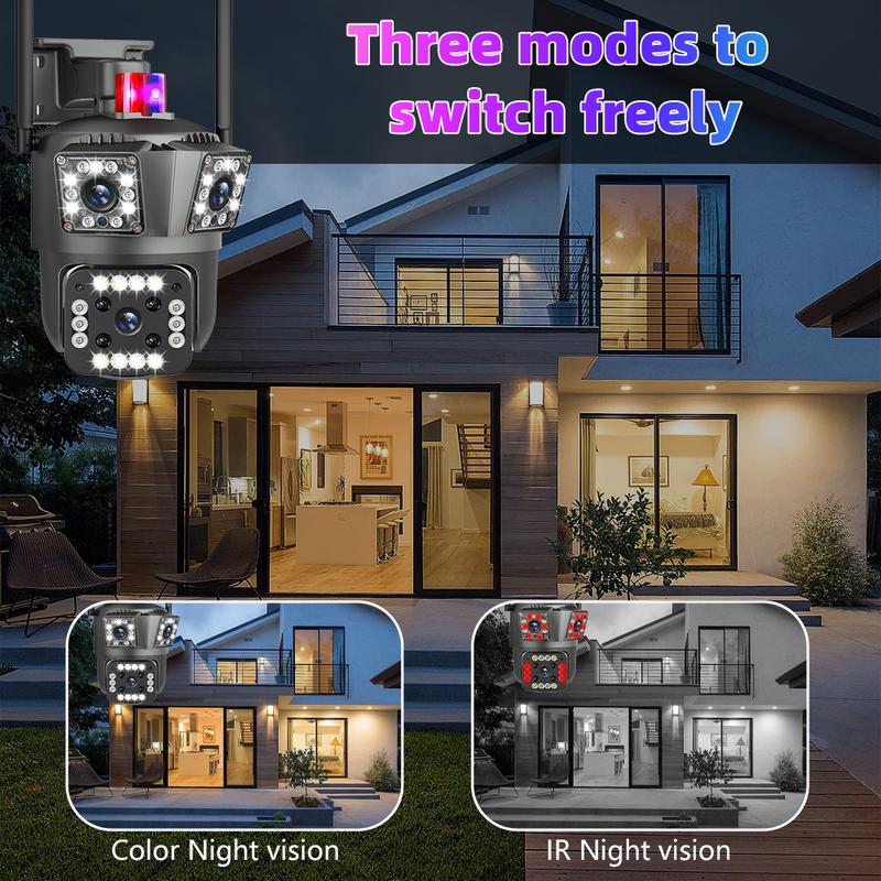 9MP Outdoor Waterproof Wireless WiFi HD Security Camera, 3 Lens Security Camera, 360 View Security Camera, Auto Tracking Color Night Vision (3 Lens)