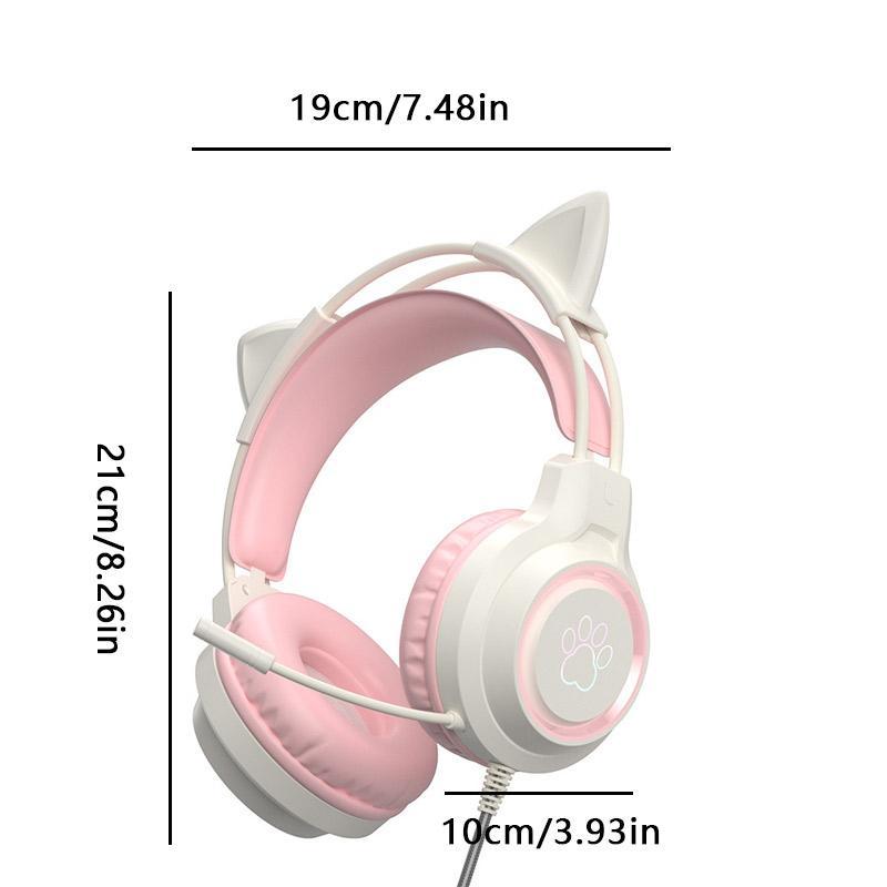 Cute Cat Ear Design Wired Headphone, Luminous Gaming Computer Headset, Gaming Headset, Detachable Headphone with RGB Light, Dual Floating Adaptive Noise Reduction Headset