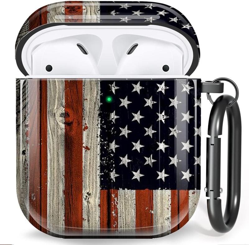 AirPod Case Cover for AirPod 2 1, Shockproof Protective  with Keychain for  AirPods 2nd 1st Generation  Case, Front LED Visible,  Flag AirPod Case