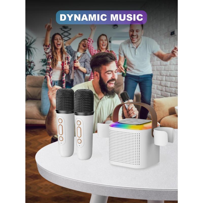 Portable Karaoke Speaker With Four Distinctive RGB Lighting Modes And Two Wireless Microphones With Voice Change, Rechargeable Karaoke Speaker With Dual Microphone Clamps Perfect For Gifts Parties, Support TF Card Headphone Jack USB-C Charging