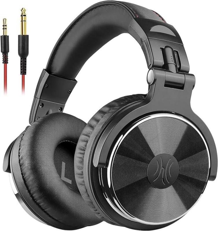 Wired Over Ear Headphones Studio Monitor & Mixing DJ Stereo Headsets with 50mm Neodymium Drivers and 1 4 to 3.5mm Jack for AMP Computer Recording Podcast Keyboard Guitar Laptop - Black