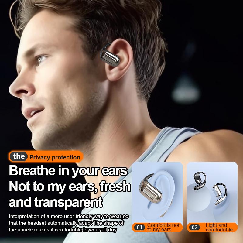 Open Bone Conduction Bluetooth 5.4 Headphones, Wireless Earbuds Built-in Microphone Sports Headphones with Comfortable Ear Hooks LED Display Charging Case, Waterproof Headphones for Running and Fitness, Black