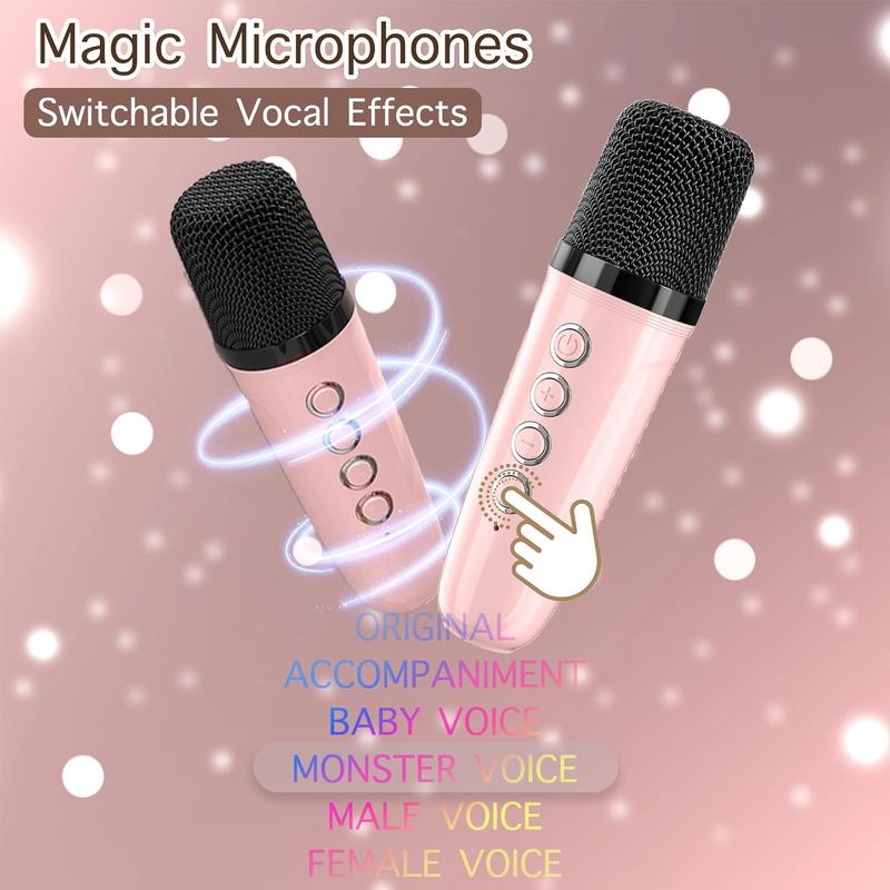 Portable Mini Wireless Karaoke Machine, Rechargeable Speaker with 2 Wireless Microphones, LED Colorful Light Speaker for Birthday Party, Holiday Gift