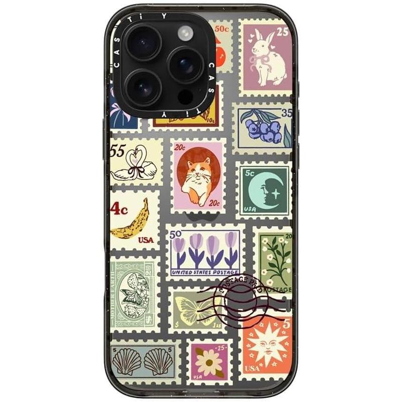 CASETi Impact Case for iPhone 16 15 14 13 12  - Stamp Collection - Clear Black