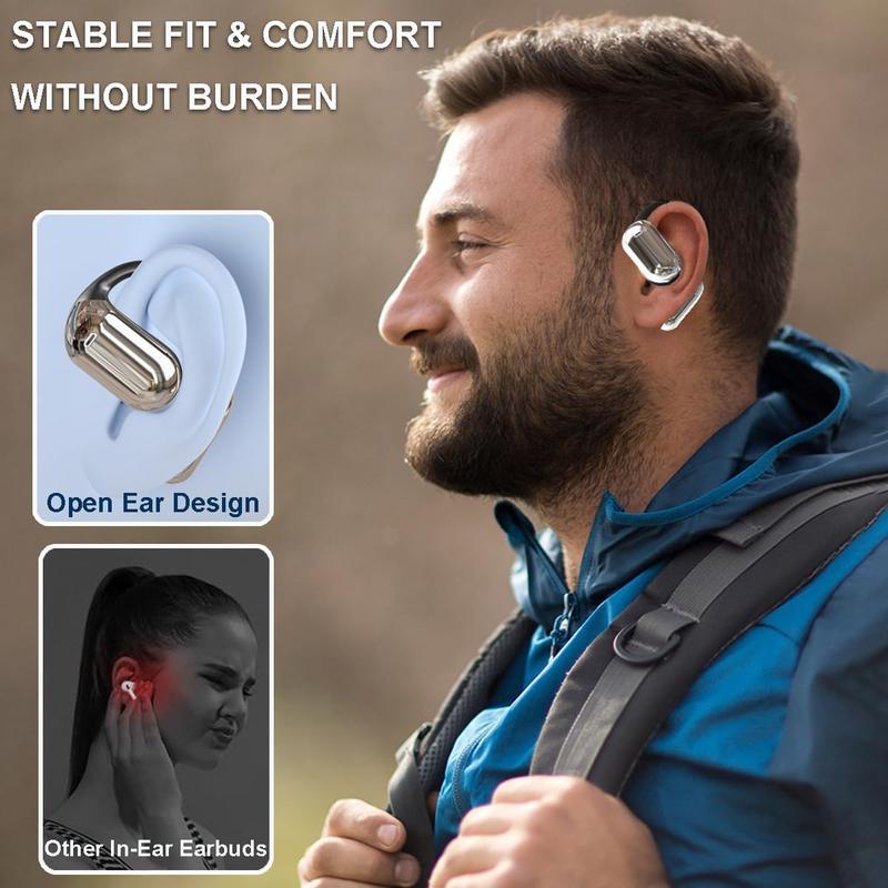 Open Ear Bluetooth 5.4 Earbuds, Wireless Headphones Sport Over Earphones Built-in Mic with Ear Hooks 50H Playtime Ear Buds LED Display Charging Case, Waterproof Design for Running Fitness