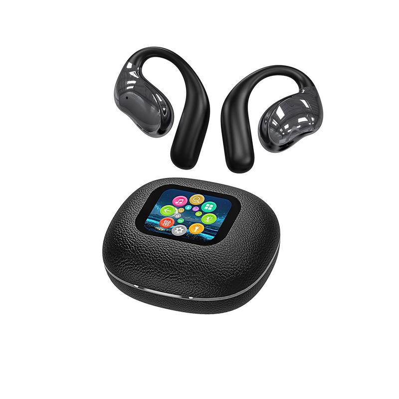 Wireless Open-ear Earbuds, Bluetooth-compatible 5.4 Earphones with Full Color Display Touch Screen, Long Time Play Time Built-in Microphone Headphones