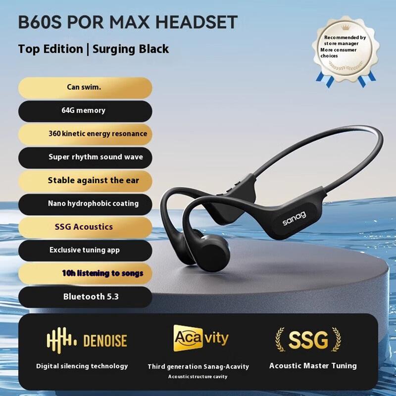 SANAG Bone Conduction Music Headphones, Sports headphones Wireless Bluetooth 6.0 with Mic Earbuds, IPX8 Waterproof Sweatproof Open Ear Headphones for Running, Cycling, Playtime Ear Phone Audio Headset Electronic ai translator earbuds language real time