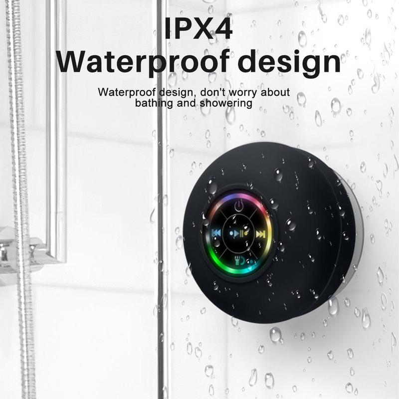 [Free Shipping]Suction Cup Bluetooth Speaker Portable Shower Speakers with LED Light IPX4 Waterproof Bathroom Bluetooth Speaker Gift for Men & Women (Black)