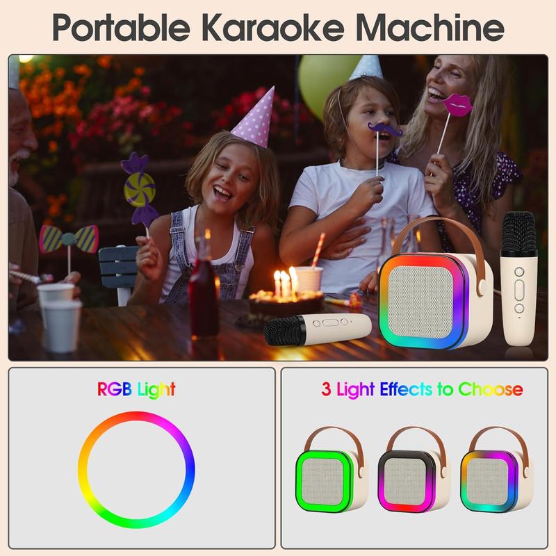 Mini karaoke machine with microphone sound system, portable karaoke machine with 2 wireless microphones, birthday gifts for girls and children aged 4-12, family gatherings Audio Colorful