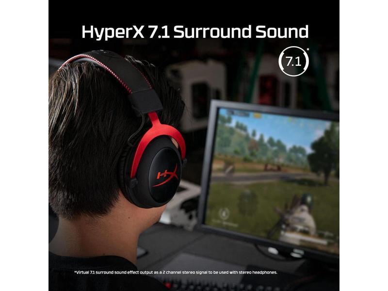 HyperX Cloud II - Gaming Headset (Black-Red) - Stereo - Mini-phone (3.5mm), USB 2.0 - Wired - 60 Ohm - 10 Hz - 23 kHz - Over-the-ear - Binaural - Circumaural - 3.28 ft Cable - Condenser, Electret, Noi