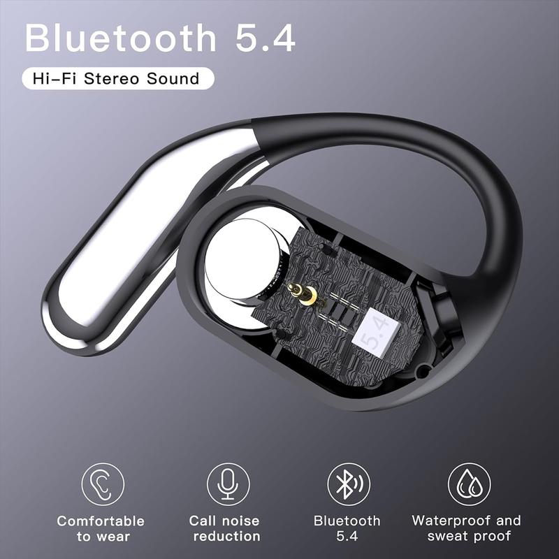 Open Ear Bluetooth 5.4 Earbuds, Wireless Headphones Sport Over Earphones Built-in Mic with Ear Hooks 50H Playtime Ear Buds LED Display Charging Case, Waterproof Design for Running Fitness