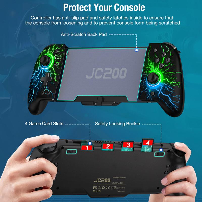 Hall Effect Joystick Switch-Controller for Nintendo Switch OLED,One-Piece-Joypad-Controller Replacement for Wireless Switch Joycon Controller with 9 Color Lights, Ergonomic Handheld Mode Programmable