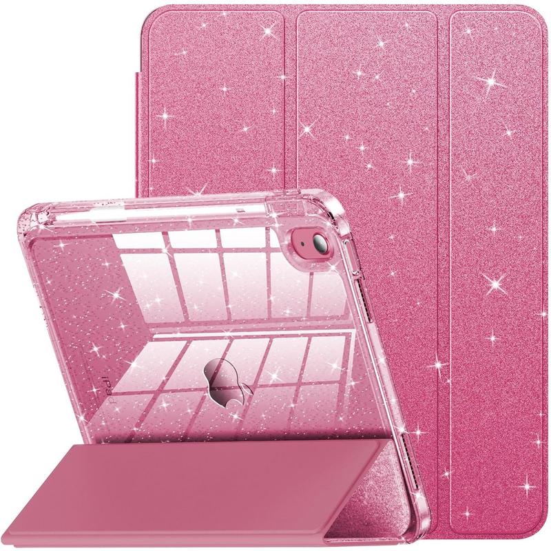 Compatible with iPad 10th Generation Case, iPad Case 10th Generation 10.9 Inch for , Girls, Cute Glitter Cover with Sparkly  Clear , Pencil Holder, Anti-Yellowing, Rose Pink