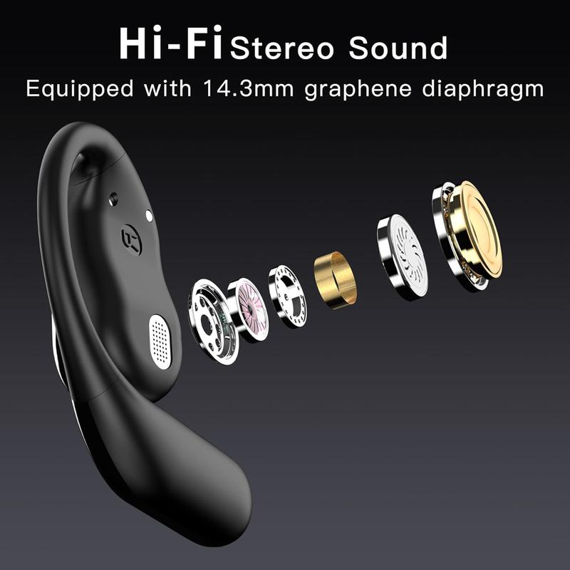 Open Ear Bluetooth 5.4 Earbuds, Wireless Headphones Sport Over Earphones Built-in Mic with Ear Hooks 50H Playtime Ear Buds LED Display Charging Case, Waterproof Design for Running Fitness