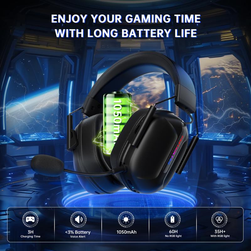 Wireless Gaming Headset for Xbox Series X|S, Xbox One, PC, PS5 4, Mac, Mobile, Switch, 3D Surround Sound, Bluetooth 5.3, 60H Battery, Gaming Headphones with Detachable Noise Canceling Mic