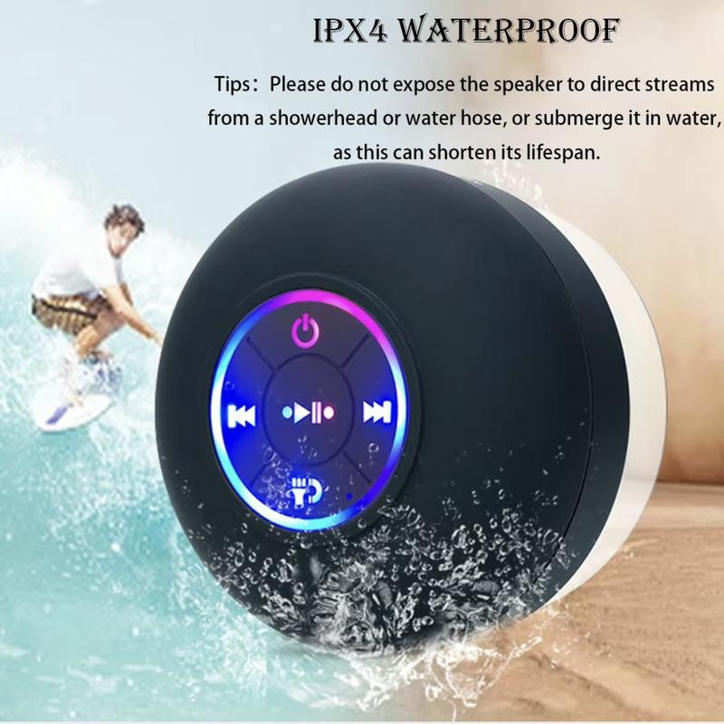 Waterproof Shower Speaker with RGB LED Light and Mini Bluetooth Hands-Free Calling - Audio, Smartphone